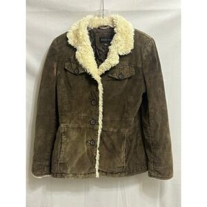 Braetan Brown Corduroy Faux Shearling Trim Quilted Lined Jacket Womens Small